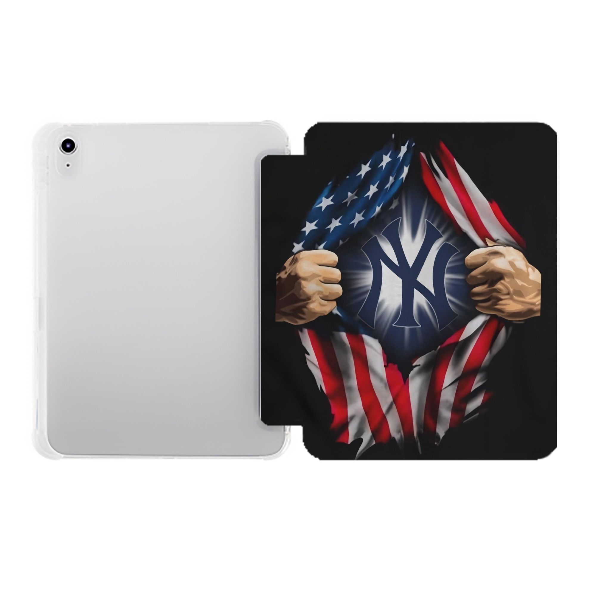 New York Yankees US Flag Yankees Inside Me Premium Tri-Fold PU Leather & Silicone IPad Case With Pencil Slot – Fits 9.5,10.5,10.9 – Adjustable Stand, Slim, Protective